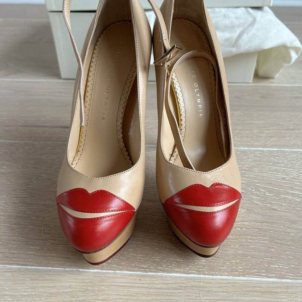CHARLOTTE OLYMPIA HIGH HEEL PLATFORM PUMP BEIGE RED